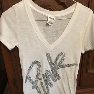 Victoria Secret Pink white t-shirt silver sequins